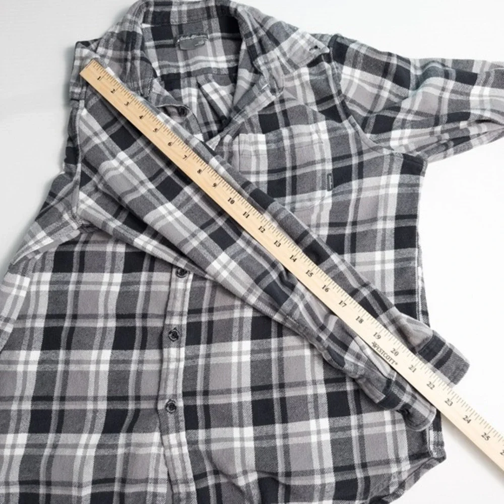Eddie Bauer Mens Everyday Flex Flannel Plaid Button Down Shirt Large Gray Cotton